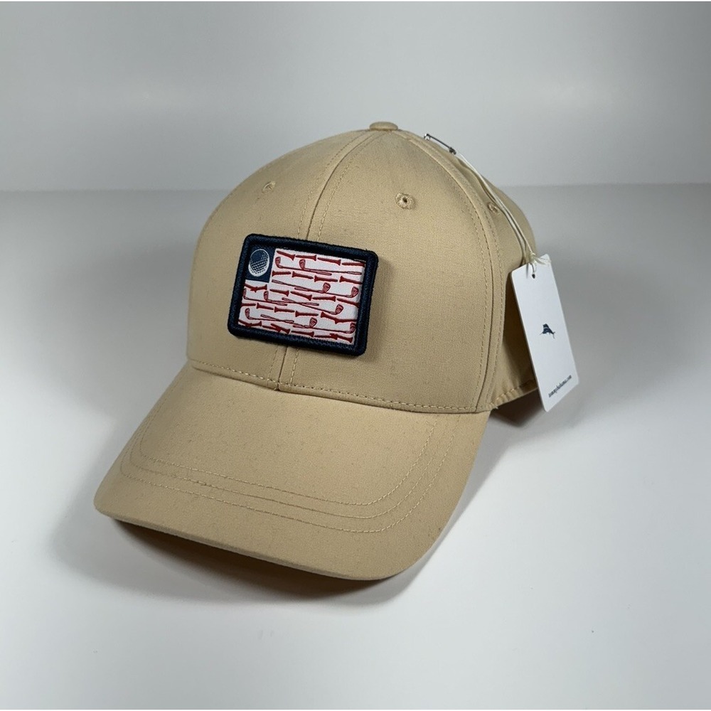 TOMMY BAHAMA Golf Clubs Flag Patch Baseball Hat Cap Tan Khaki Men's *NEW*